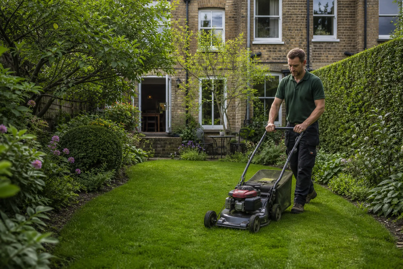 Professional gardener maintaining a London garden